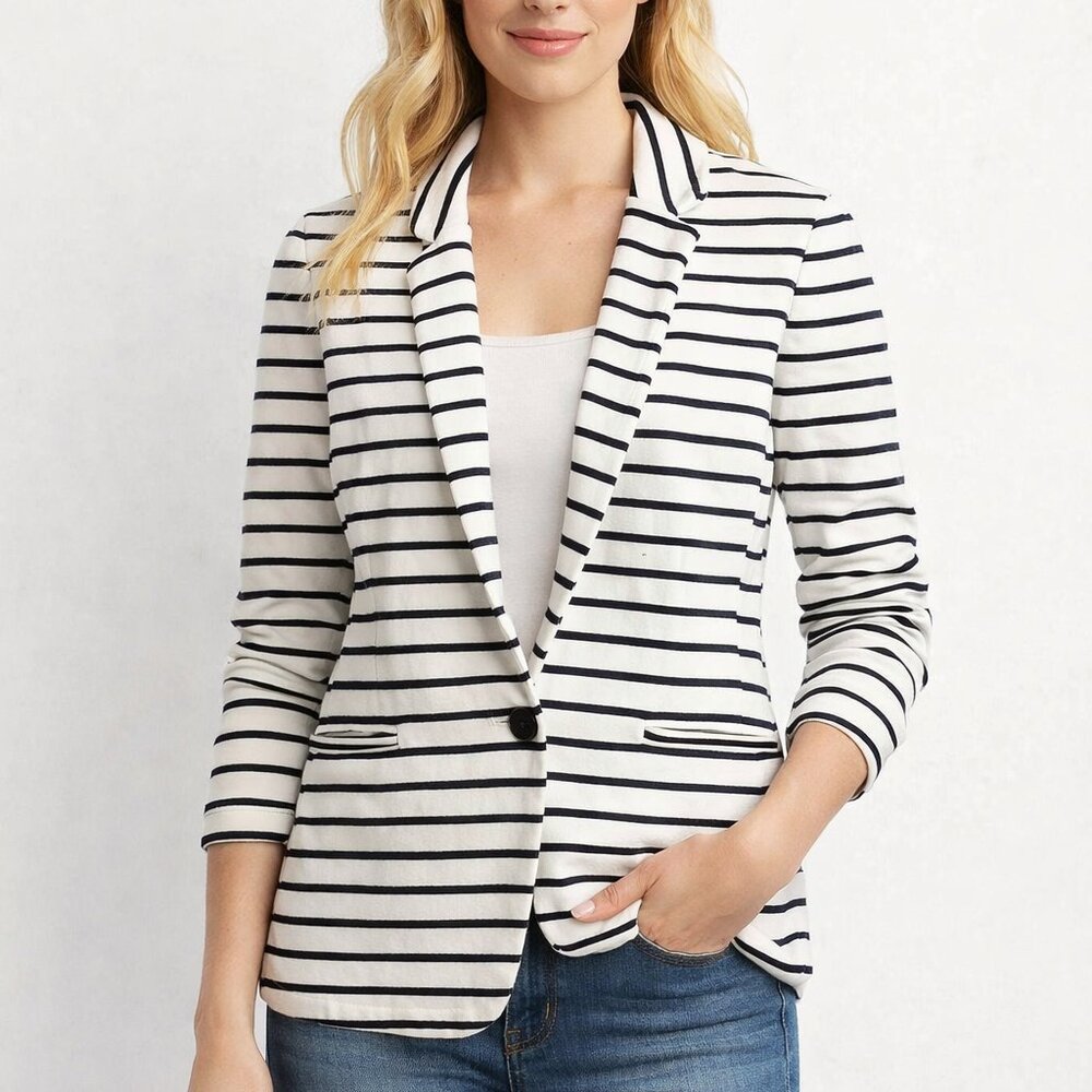 Old Navy Striped Sweatshirt Style Blazer, XS, Minimal, Capsule, Coastal